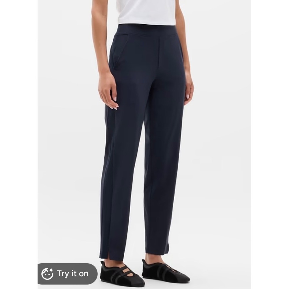 Athleta Brooklyn Ankle Pants Navy Blue High Rise Tapered Zip Hem 533443 Size 8